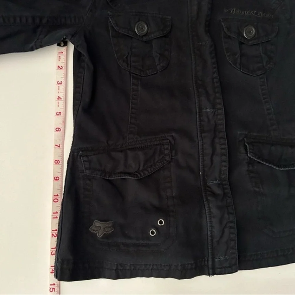 Fox Head Girls Military style Cotton Black Button Zip Up Front Pockets Jacket- M